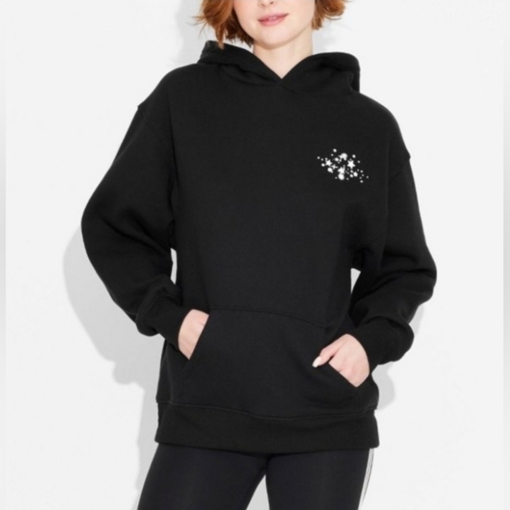 Wild Fable Womens Black Hoodie, Oversize Disco Ball Design On Back Thick - Picture 2 of 7